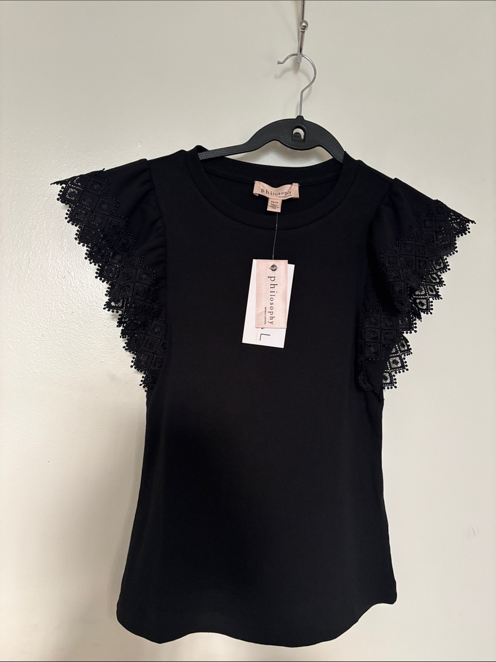 Philosophy Black Lace Flutter Sleeve Tank